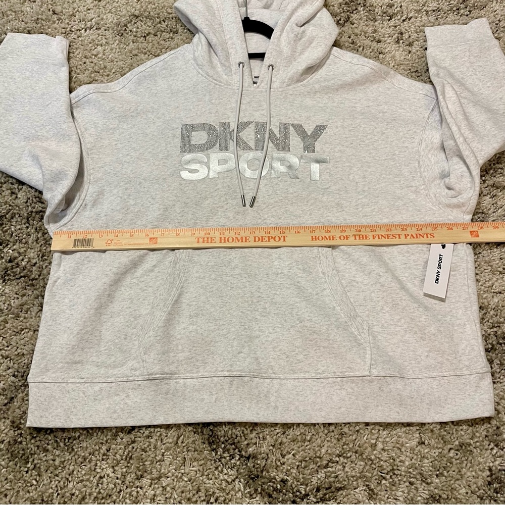 NWT DKNY Sport Women’s Rhinestone Sequin Logo Hoodie Light Gray - Size 2X - Picture 5 of 12